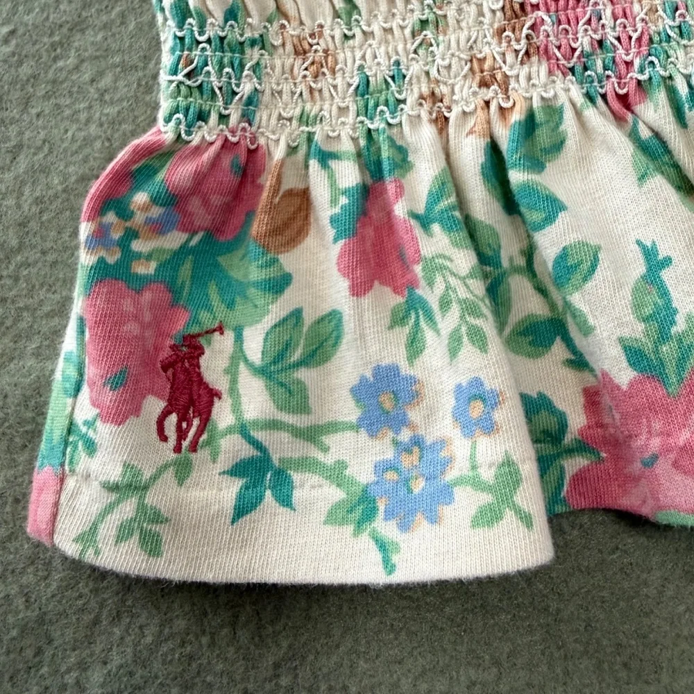Polo Ralph Lauren  Girls Floral Smocked Cotton Jersey Peplum Top Size L(12-14)
